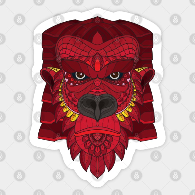 Zentangle Red Gorilla Head Sticker by Mako Design 